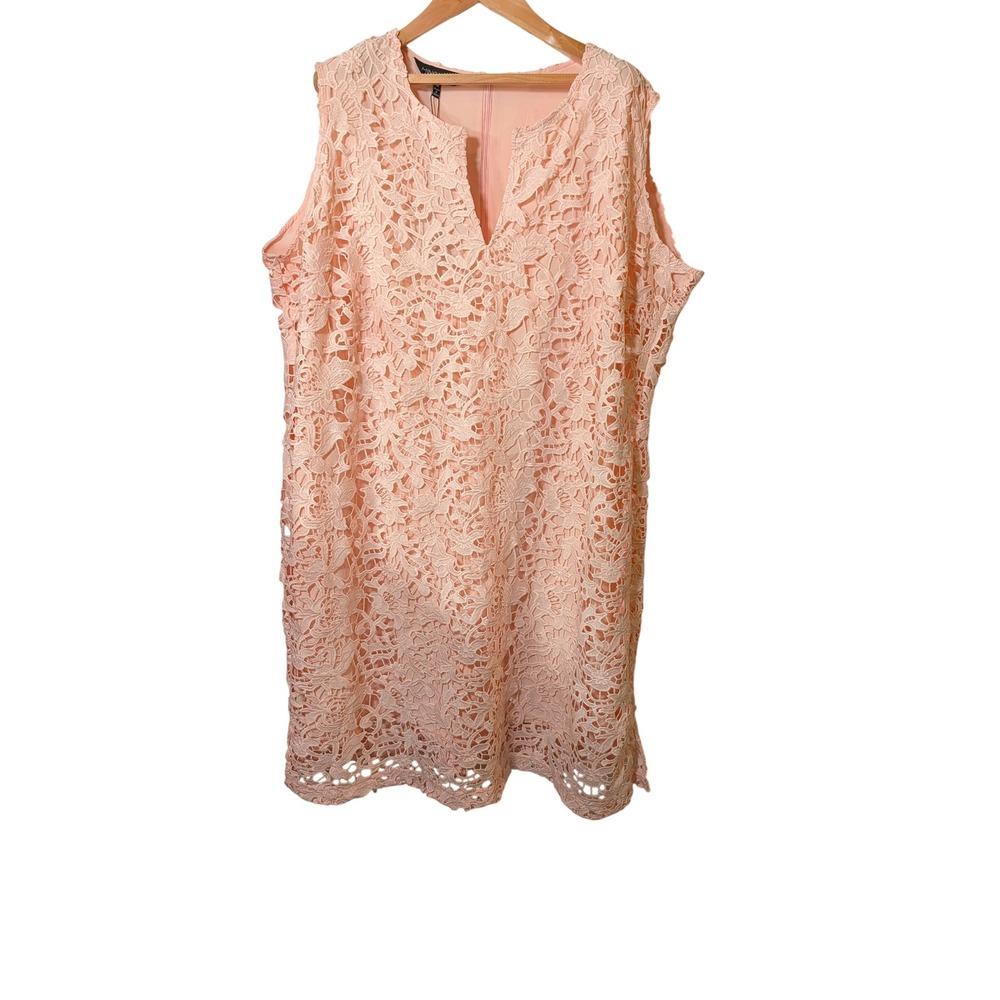 Ming Wang Peach Pink Floral Lace Sleeveless Shift Dress Womens 1X NWT